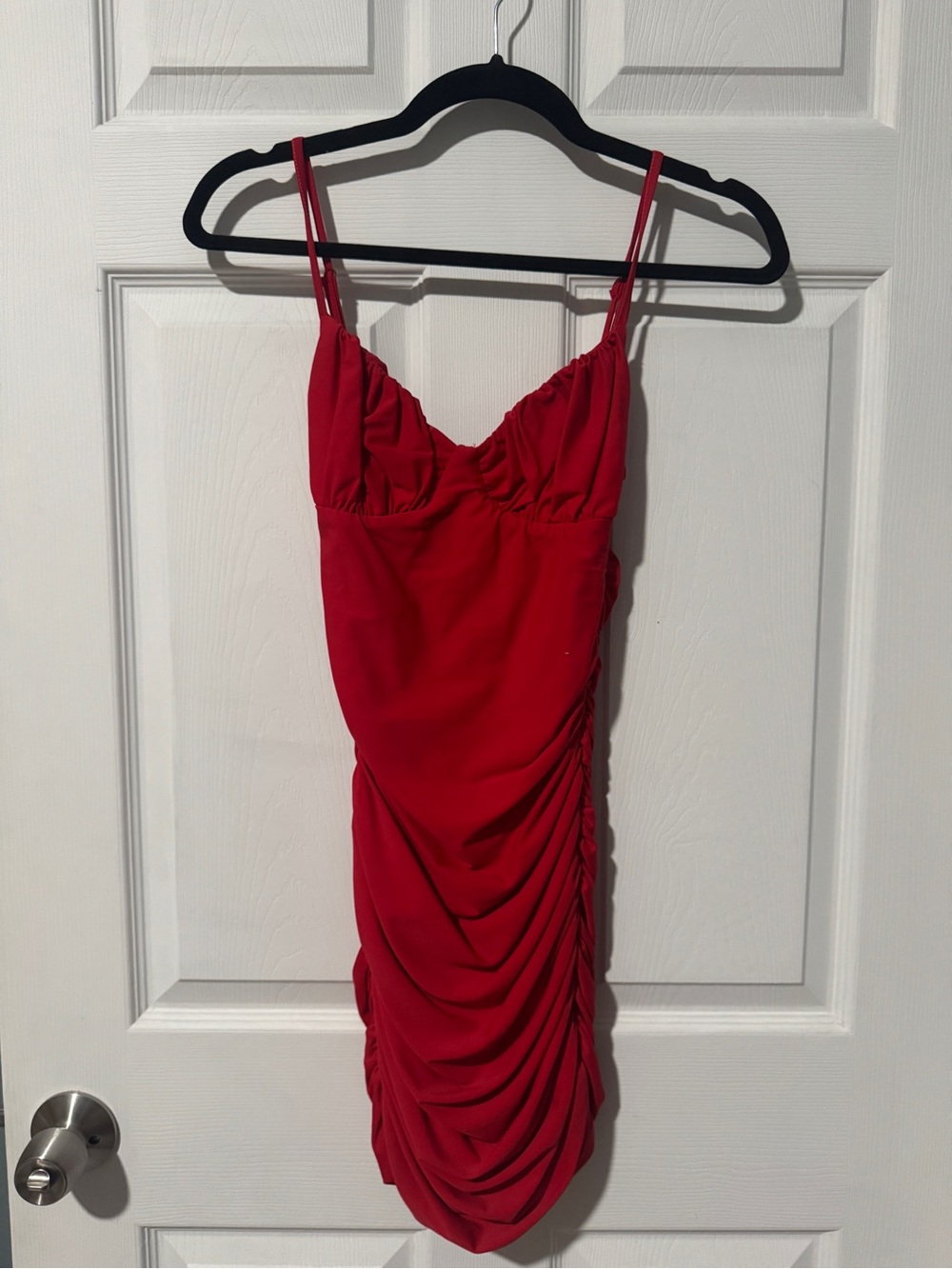 Tiger Mist Red Ruched Spaghetti Strap Mini Dress
